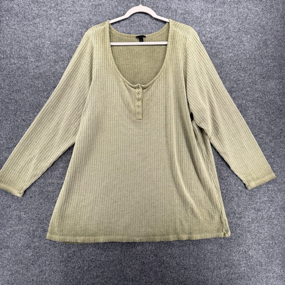 Torrid Sweater Plus size 4X‎ Green Henley Textured Waffle Knit Casual Boho Farm